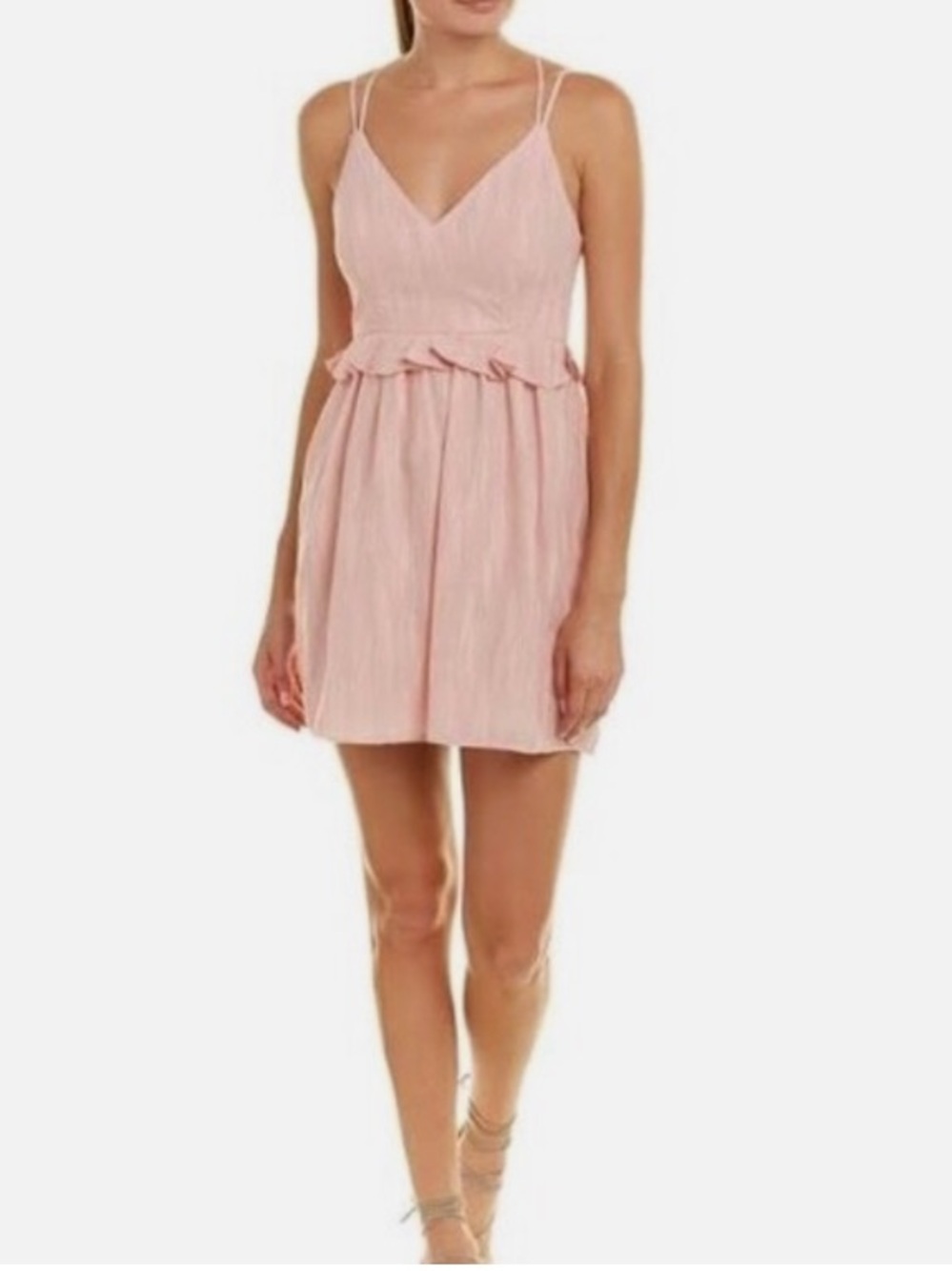BCBGeneration “Rose Smoke” Ruffle Waist Strappy Cotton Shift Mini-Dress 10 EUC
